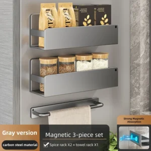 Magnetic Spice Storage Rack Organizer for Refrigerator and Oven Black Fridge Organizers Magnetic Fridge Shelf Spice Storage Rack