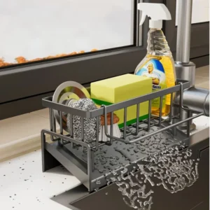 Drill-Free Sink Organizer Multi-Use Sponge Soap Holder Draining Rack for Kitchen Countertop Storage Waterproof Shelf 1PC