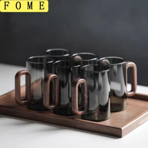 2/4/6pcs Glass Mug With Wooden Handle Heat-resistant Teacup Set Transparent Breakfast Milk Juice Cup Home Party Drinkware
