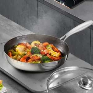 Stainless Steel Honeycomb Frying Pan Ergonomic Handle Non Stick Wok for Gas Electric Induction Stoves Bbq Stir Fry Cooking