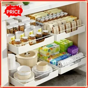 New Kitchen Storage Rack with Slide Rails Pull-out Kitchen Drawer Type Storage Tray Spice Box Storage Shelf Cabinets Organizer