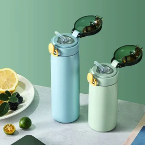 320/460ML Kids Stainless Steel Thermal Bottle Portable Kids Straw Mug Cold and Hot Thermal Thermos Student Water Bottle