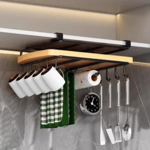No-Drill Under Cabinet Hanging Rack Multi-Purpose Organizer for Cutting Boards & Pot Lids Space-Saving Kitchen Shelf