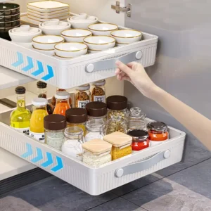 Pull Out Storage Tray Kitchen Sliding Cabinet Shelf with Slide Rails Drawer Spice Rack Bowl Dish Shelf Pantry Kitchen Organizer