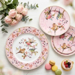 1PC Luxury Hand Painted Flower Bird Ceramic Plate High Temperature Resistant Tableware For Dessert Fruit Snack Food Serving
