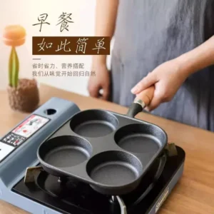 Cast Iron 4 Cavity Fried Egg Hamburger Mold Non Stick Non Coated Frying Pan Wooden Handle For Induction Cooker Gas Stove