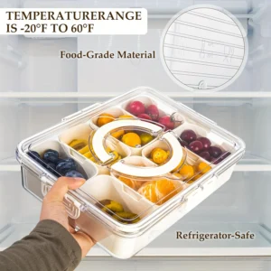 8 Grids Food Divided Serving Tray with Lids Portable Fruits Nuts Candy Spice Refrigerator Storage Box Snack Food Container