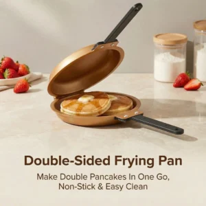 Double Sided Flat Bottomed Cake Pan, Foldable Frying Pan with Low Oil Fume, for Frying Eggs, Steak, and Breakfast