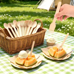 100pcs Eco Friendly Disposable Wood Fork Spoon Bulk Natural Birch Cutlery Dessert Ice Cream Utensils YMY