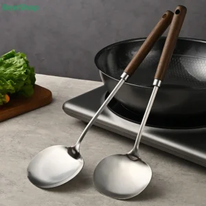 Stainless Steel Wok Spatula Chef-specific Cooking Spoon Wooden Long Handle Mushroom Shovel Kitchen Cooking Utensils