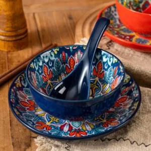 Ceramic Tableware Set Three-Piece Household Rice Bowl Plate Spoon Set Restaurant Hot Pot Barbecue Shop Commercial