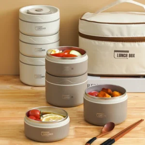 Portable 304 Stainless Steel Insulated Lunch Box Multi-layer round Sealed Food Warmer for Office Workers And Students Women