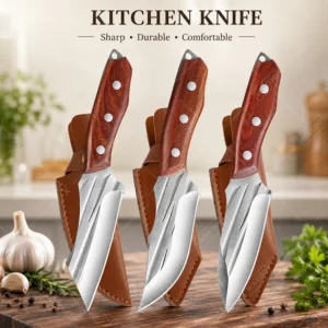 WXCOO Professional Kitchen Hand Forged Chef Knife Set High Carbon Stainless Steel Cleaver Boning Butcher Knife Wooden Handle
