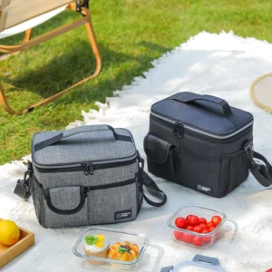 9L Outdoor Camping Picnic Frosted Oxford Cloth Insulated Lunch Bag Large Capacity Lunch Box Bag, Portable Refrigerated Lunch Bag