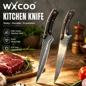 WXCOO Professional Kitchen Boning Knife Damascus Steel Chef Knife with Wood Handle Meat Cleaver Utility Slicer Cooking Tools