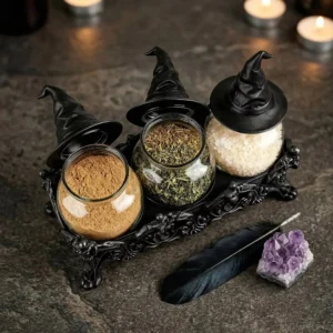 Halloween Decoration Glass Apothecary Spice Jar Set Gothic Style Witch Hat Lid Witch Spice Jar Vintage Spice Container Coffee