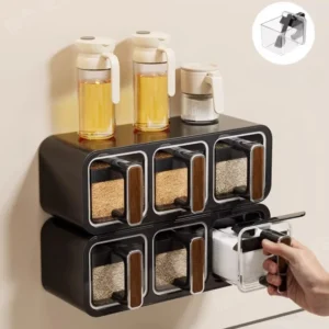 Kitchen Spice Rack Wall-Mounted Household Seasoning Storage Box Sealed Jars Condiment Salt Shaker Holder